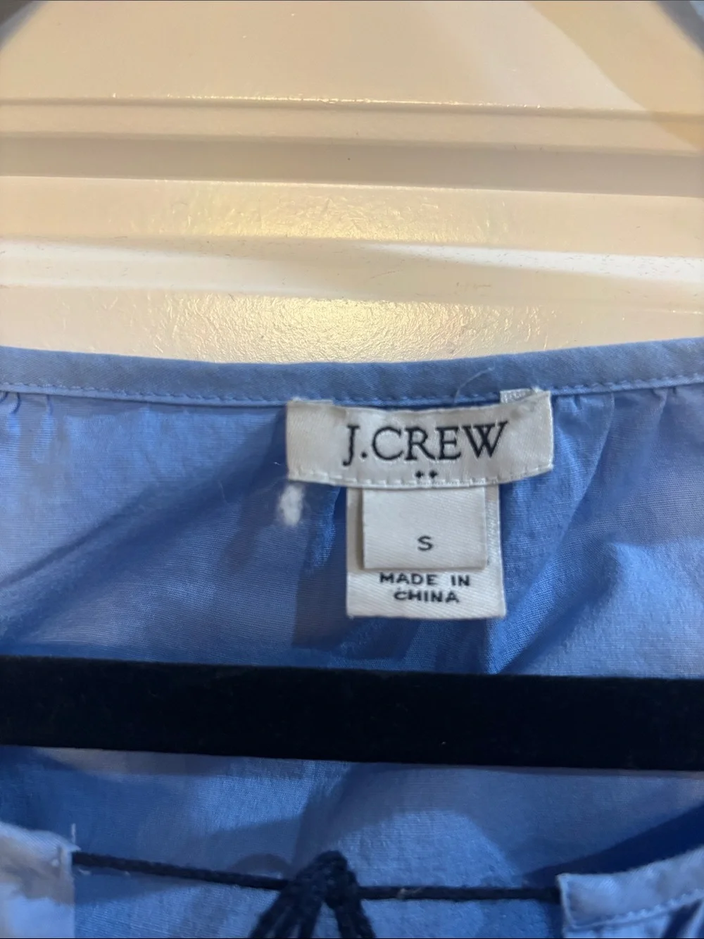 J. Crew Light Blue Peasant Blouse with Navy Embroidery Small